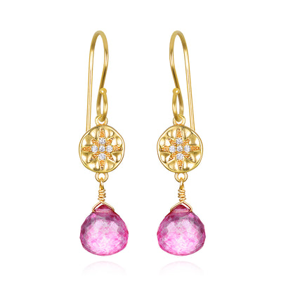 Starburst Dangle Earrings - Pink Topaz