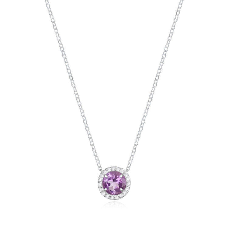 Diamond & Birthstone Necklace- February Amethyst