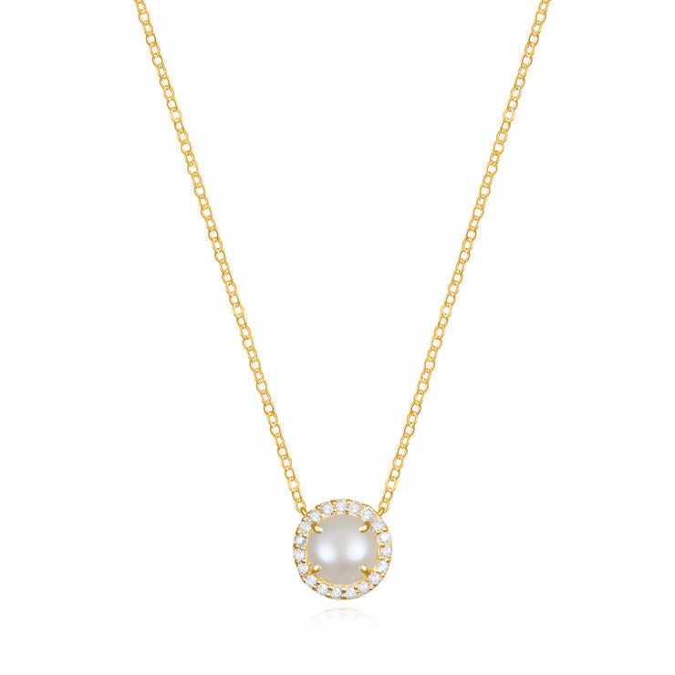 Diamond & Birthstone Necklace- June Freshwater Pearl