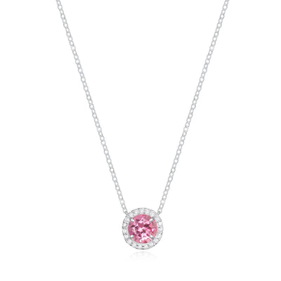 Diamond & Birthstone Necklace- October Pink Topaz