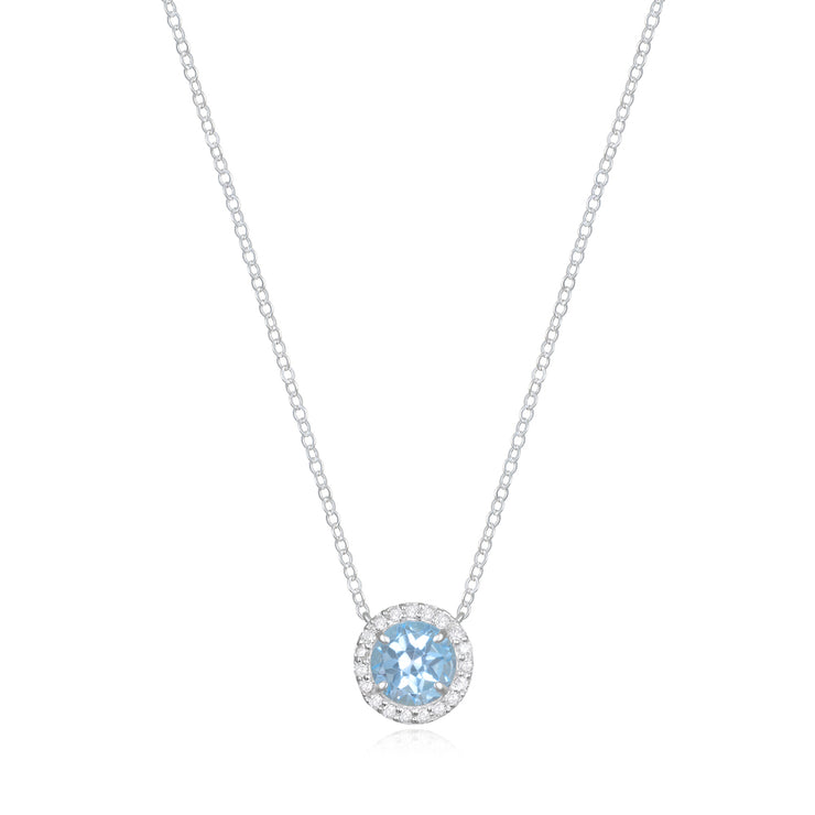 Diamond & Birthstone Necklace- December Sky Blue Topaz