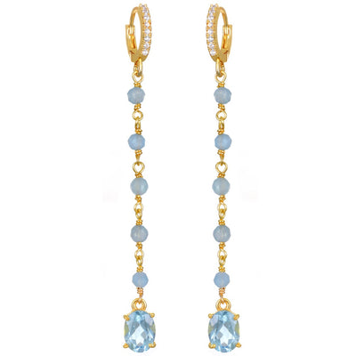 Gemstone Huggie Drop Earrings - Sky Blue Topaz