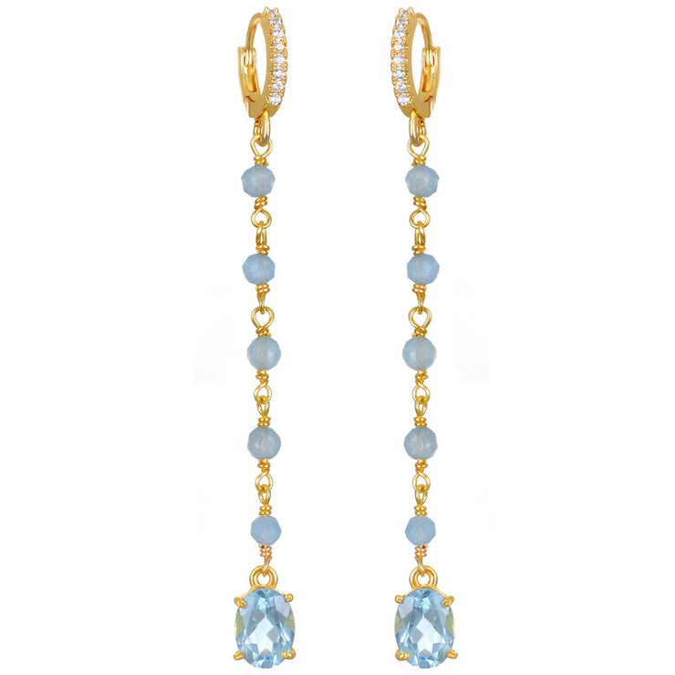 Gemstone Huggie Drop Earrings - Sky Blue Topaz