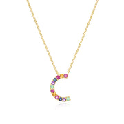Rainbow Gemstone Initial Necklace-Gold