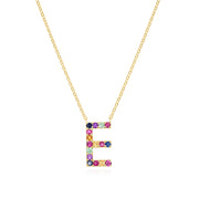 Rainbow Gemstone Initial Necklace-Gold