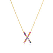 Rainbow Gemstone Initial Necklace-Gold