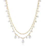 Layered Rainbow Moonstone & Pearl Necklace