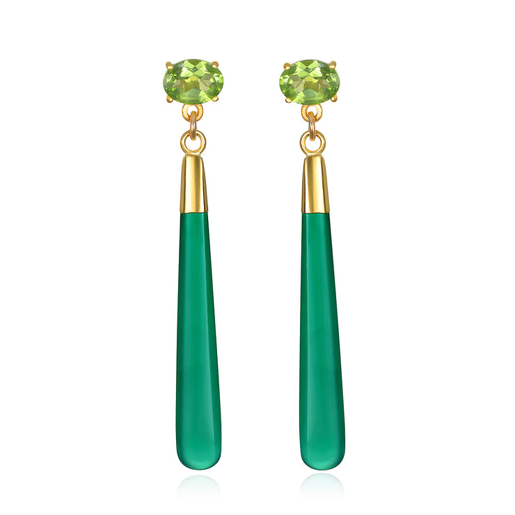 Gem Post Earring-Peridot & Green Onyx