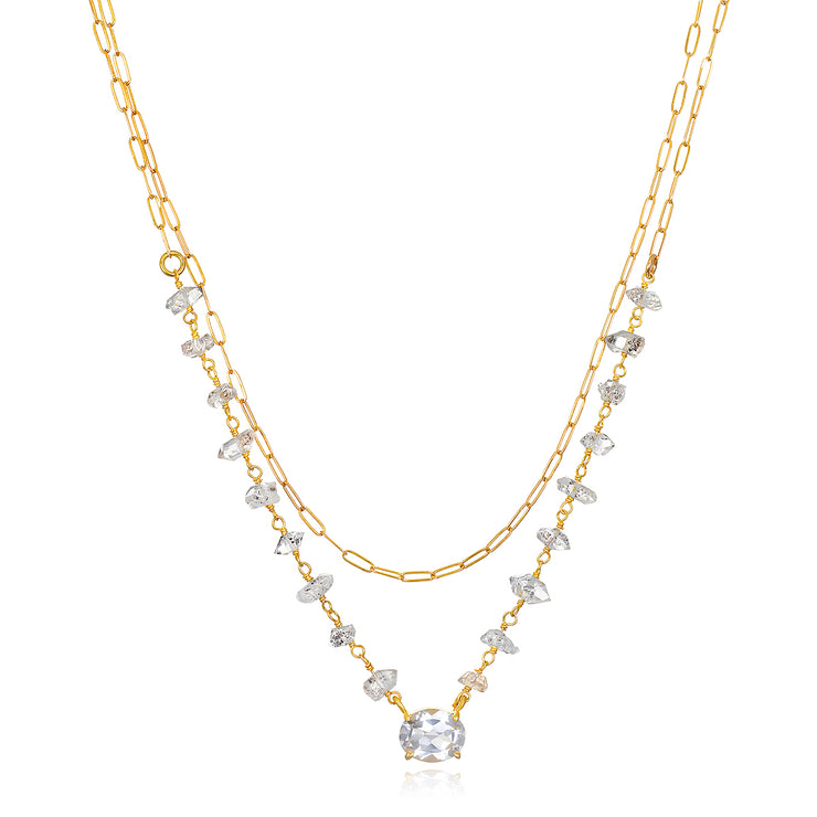 NEW! Layered Herkimer DIamond & White Topaz Necklace