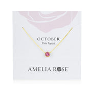 Birthstone Solitaire Necklace-October Pink Topaz