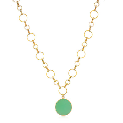 Coin Necklace- Green Chalcedony