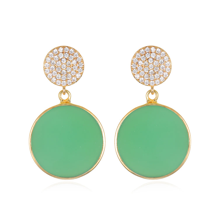 Coin Post Earring-Green Chalcedony