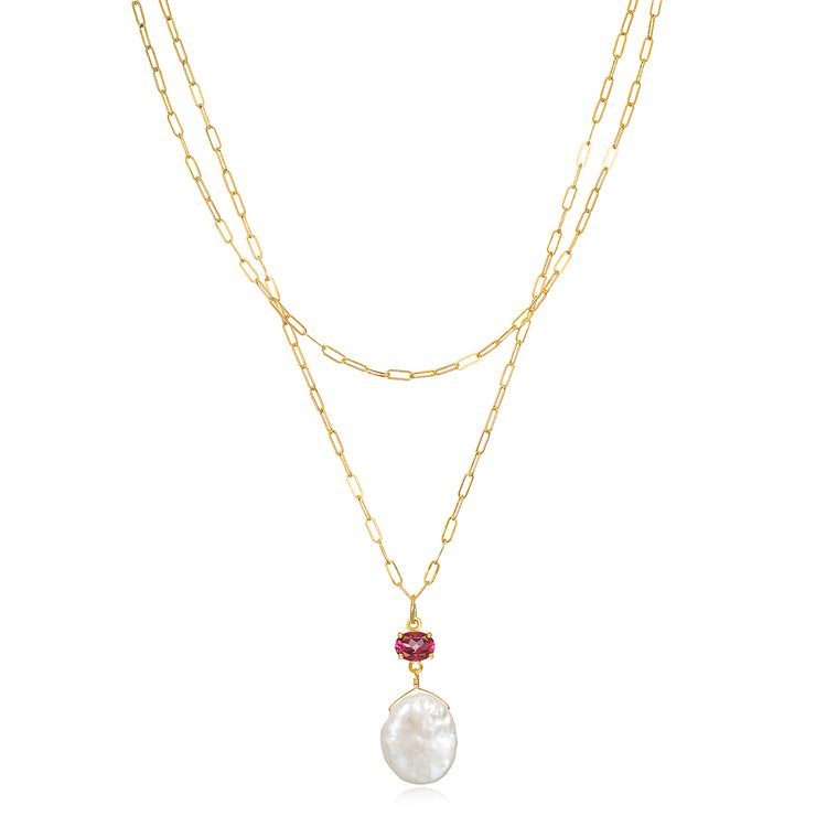 NEW! Layered Pink Topaz & Keshi Pearl Necklace