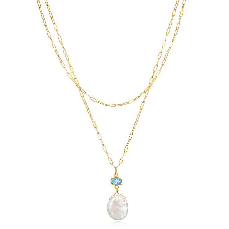 NEW! Layered Sky Blue Topaz & Keshi Pearl Necklace
